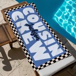 Personalized Black and White Checkered Cousin Crew Quick Dry Oversized Beach Towel with Name Birthday Summer Vacation Party Gift for Family Friends