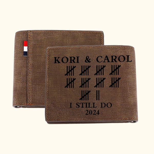 Personalizado grabado Tally Mark Hombres plegable compacto de cuero de la PU Billetera con nombre y fecha de San Valentín Aniversario de regalo para el marido