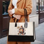 Personalised Cartoon Crochet Pattern Large Canvas Tote Bag with Name Travel Accessories Birthday Gift for Knitting Lovers