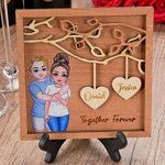 Personalisierte zusammen für immer Cartoon umarmt Paar Herz Namen hölzernen Rahmen mit Stand Desk Decor Valentinstag Jahrestag Geschenk für Paare