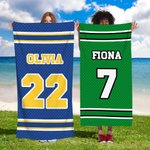 Toalla de playa personalizada de gran tamaño con nombre y número esencial para la playa regalo de cumpleaños para los amantes del deporte
