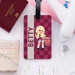 Personalisierter Y2K Cartoon-Figur Gepäckanhänger mit Kariertem Hintergrund und Namen Urlaub Reise Koffer Zubehör Geburtstag Geschenk für Damen Herren