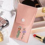 Personalized Cartoon Character Bow Birth Flower Makeup Bag with Name and 8 Pcs Makeup Brushes Travel Essentials Birthday Gift for Women Medical Staff