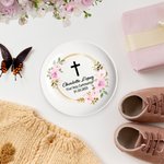 Personalizada Floral Cruz Guirnalda Ronda de cerámica Baratija Joyería Plato con Nombre Primera Comunión Bautizo Cumpleaños Regalo para Mujeres Cristianas