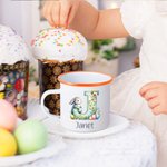 Personalisierte niedliche Osterei Hase anfängliche 12 oz Emaille-Becher mit Namen Party Gunst Ostern Geschenk für Kinder