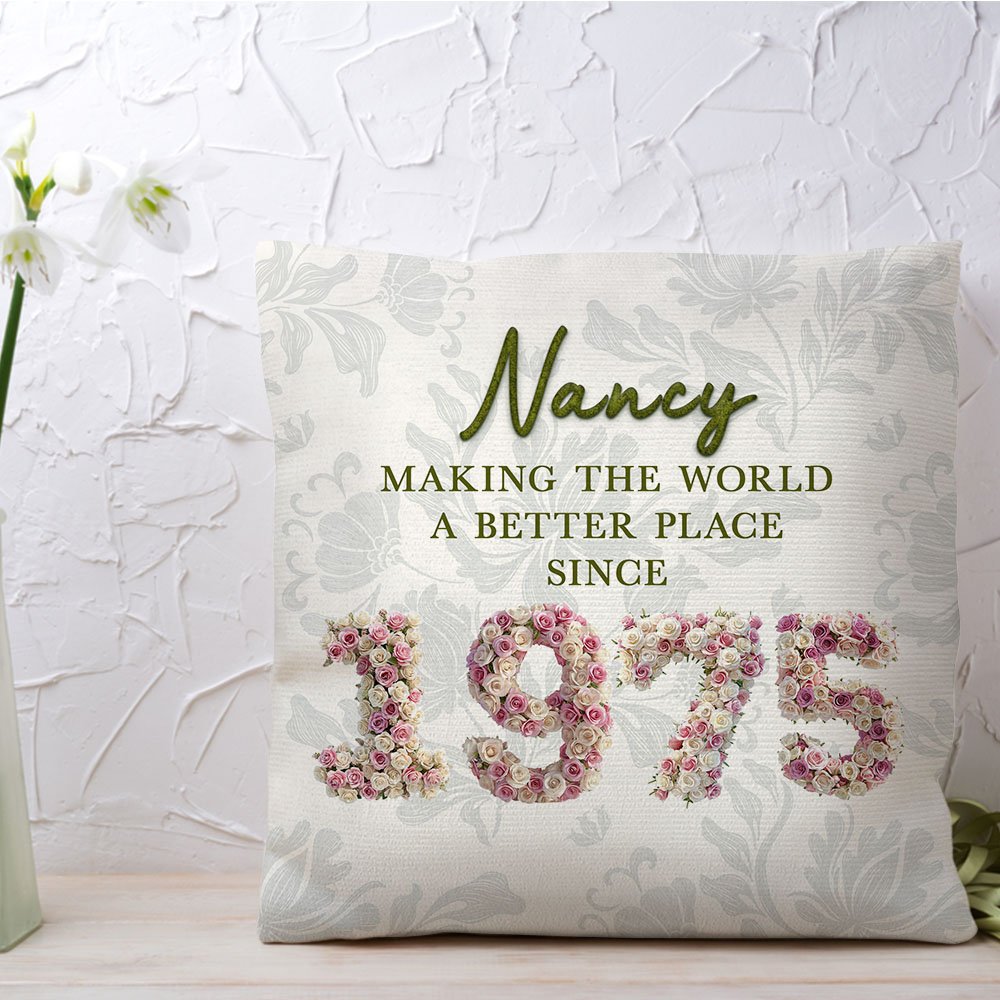 Personalizado 3D Rosas Plumas Suculentas Año de Nacimiento Diseño Suave Funda de Almohada con Nombre y Texto Decoración del Hogar Regalo de Cumpleaños para Amigos Familia 1