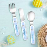 Personlig Happy Easter Cute Bunny Floral Initial Namn Barngaffel Sked Kniv 3 delar bestickset med fodral Påskfödelsedagspresent för pojkar flickor