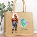 Personalisierte Cartoon Mode Mädchen Birthstone Jute Tasche mit Namen Tote Bag Reisen Zubehör Geburtstag Geschenk für Frauen