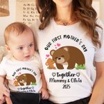 Personlig Vår första mors dag tillsammans 100% bomull Baby Onesie med namn Söt Giraff Elefant Björn Koala Present till nyfödd