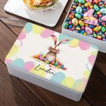 Personalisierte schrulligen Osterhase Keksdose Aufbewahrungsbox mit Namen Geburtstag Ostern Party Geschenk für Kinder
