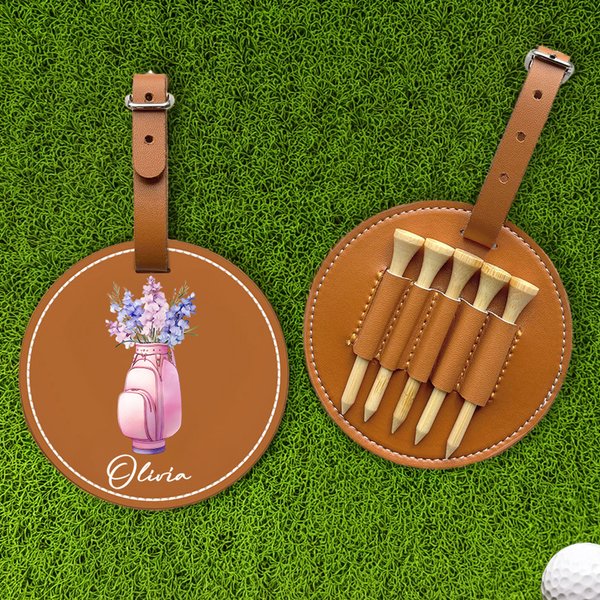 Gepersonaliseerde Geboortebloem in Golf Tas Vaas Ontwerp Golf Tees Opbergtas met Naam Verjaardag Golf Accessoires Club Geschenk voor Golfer Spelers