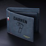 Billetera de piel personalizada para hombre con número y nombre del deporte