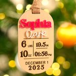 Personalizada de madera grabada Anuncio de Nacimiento Stats Ornamento con Nombre y Cuerda Nursery Room Decor Baby Shower Gift for New Parents Newborns