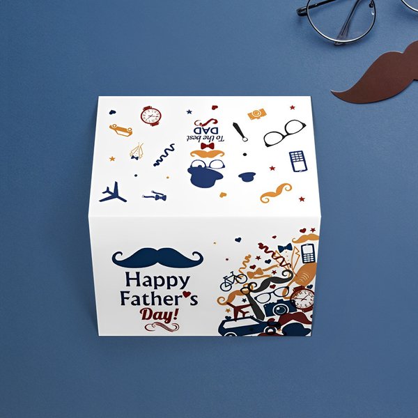 Biglietto d'auguri per Festa del Papà con design di barbe veicoli cappelli e occhiali