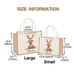 Personalized Quirky Easter Bunny Jute Tote Bag with Name Large Capacity Easter Egg Hunt Bag Gift for Kids