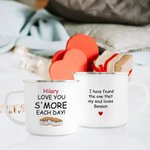 Gepersonaliseerde Ik Hou Van Je Meer Leuke Cartoon Koekje 11 oz Zilver Rand Emaille Mok met Naam en Tekst Verjaardag Valentijnsdag Cadeau voor Koppels