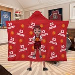Personalizzato Multicolore Cartoon Character Balls Morbida coperta con cappuccio con nome e numero Regalo di compleanno per gli amanti dello sport
