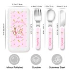Personlig Happy Easter Cute Bunny Floral Initial Namn Barngaffel Sked Kniv 3 delar bestickset med fodral Påskfödelsedagspresent för pojkar flickor