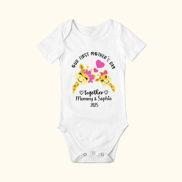Henkilökohtainen ensimmäinen äitienpäivä yhdessä 100% puuvillaa Baby Onesie nimi söpö kirahvi norsu karhu Koala lahja vastasyntyneelle