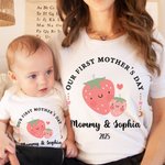 Personlig söt jordgubbe citron första mors dag babykläder med titel mors dag present till ny mamma nyfödd