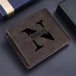 Personalized Photo Leather Men's Bifold Wallet with Engraved Text and Multiple Card Slots Father's Day Anniversary Gift for Him