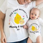 Personlig söt jordgubbe citron första mors dag babykläder med titel mors dag present till ny mamma nyfödd
