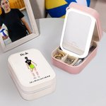 Personalisierte Cartoon Volleyball Mädchen PU Leder Schmuckkästchen mit LED Make-up Spiegel Portable Reisezubehör Geburtstag Geschenk für Frauen Mädchen