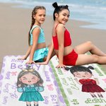 Serviette de Plage Microfibre Personnalisée avec Nom Séchage Rapide Motif Nuage de Mots Dessin Animé Cadeau d'Anniversaire pour Garçons Filles