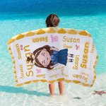 Serviette de Plage Microfibre Personnalisée avec Nom Séchage Rapide Motif Nuage de Mots Dessin Animé Cadeau d'Anniversaire pour Garçons Filles