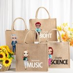 Sac en toile de jute personnalisé avec nom et sujet Anniversaire Retour à l'école Cadeau pour la journée de l'enseignant