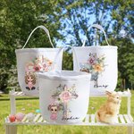 Personalisierte Floral Cross 1-5 Geburt Blumen Hasenohren Cartoon Charakter Canvas Eimer Tasche mit Namen Ostereierjagd Party Geschenk für Kinder