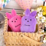 Personalised Macaron Colour Cute Bunny Plush Coin Handbag Wallet with Name Easter Basket Stuffers Birthday Gift for Kids