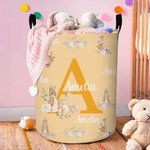 Personalisierte Peter Rabbit Floral Initial zusammenklappbar wasserdicht Wäscheaufbewahrung Korb mit Namen und Griff Geburtstag Ostern Geschenk für Jungen Mädchen