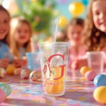 Personalizzato Peter Rabbit iniziale 16 oz doppio innaffiatoio acrilico con cannuccia e coperchio Cesto di Pasqua riempitivo Festa di compleanno regalo per bambini