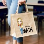 Sac en toile de jute personnalisé avec nom et sujet Anniversaire Retour à l'école Cadeau pour la journée de l'enseignant