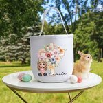 Personalisierte Floral Cross 1-5 Geburt Blumen Hasenohren Cartoon Charakter Canvas Eimer Tasche mit Namen Ostereierjagd Party Geschenk für Kinder