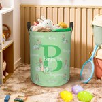 Personalisierte Peter Rabbit Floral Initial zusammenklappbar wasserdicht Wäscheaufbewahrung Korb mit Namen und Griff Geburtstag Ostern Geschenk für Jungen Mädchen
