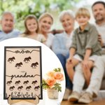 Personalized First Mom Now Grandma Bear Mom Wooden Plaque Frame Sign with Kid's Names and Stand Home Decor Mother's Day Christmas Gift for Grandma Mom