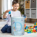 Personalisierte Peter Rabbit Floral Initial zusammenklappbar wasserdicht Wäscheaufbewahrung Korb mit Namen und Griff Geburtstag Ostern Geschenk für Jungen Mädchen