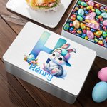 Scatola di latta per la conservazione dei biscotti in metallo con iniziali e nome, regalo di compleanno e di Pasqua per bambini.