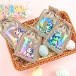 Personalisierte Fantasy Einhorn Dinosaurier Initial Design wiederverwendbare Kordel Sackleinen Tasche mit Namen Party Favor Ostern Jagd Geschenk für Kinder Familie
