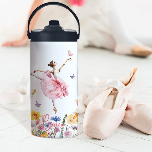 Bottiglia d'acqua per bambini da 15 oz con cannuccia pieghevole e manico Regalo di compleanno per chi ama la danza.