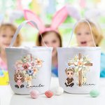 Personalisierte Floral Cross 1-5 Geburt Blumen Hasenohren Cartoon Charakter Canvas Eimer Tasche mit Namen Ostereierjagd Party Geschenk für Kinder