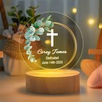 Personalized Flower Leaf Wreath Cross LED Night Light with Text and Wooden Base Home Decor Baptism Confirmation Baby Shower Gift for Kids