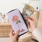 Spersonalizowany skórzany portfel na nadgarstek Zodiac Birth Flower PU z imieniem i wieloma przegródkami Prezent urodzinowy na Dzień Matki dla kobiet i dziewcząt