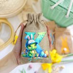 Personalisierte Fantasy Einhorn Dinosaurier Initial Design wiederverwendbare Kordel Sackleinen Tasche mit Namen Party Favor Ostern Jagd Geschenk für Kinder Familie
