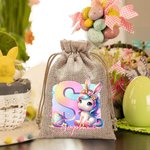 Personalisierte Fantasy Einhorn Dinosaurier Initial Design wiederverwendbare Kordel Sackleinen Tasche mit Namen Party Favor Ostern Jagd Geschenk für Kinder Familie