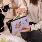 Spersonalizowany skórzany portfel na nadgarstek Zodiac Birth Flower PU z imieniem i wieloma przegródkami Prezent urodzinowy na Dzień Matki dla kobiet i dziewcząt