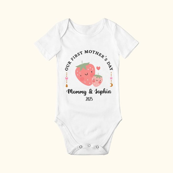 Henkilökohtainen Söpö Mansikka Lemon Ensimmäinen äitienpäivä Baby Onesies kanssa otsikko Äitienpäivä lahja uudelle äidille vastasyntyneelle