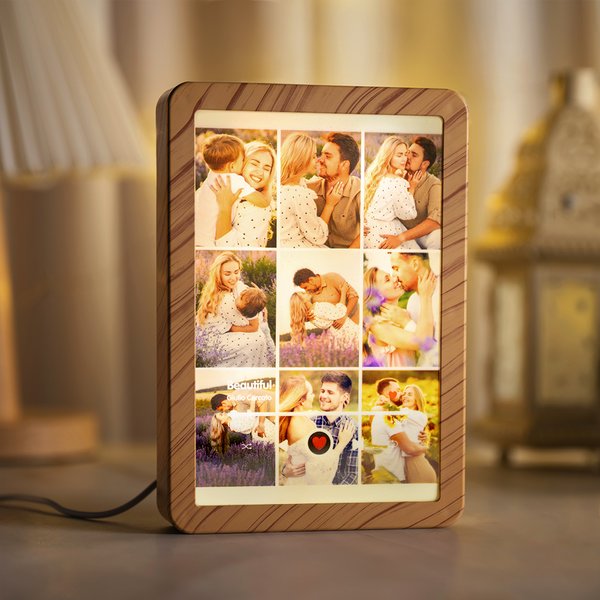 Personalized Music Player Design Mirror Photo Frame with Name and Changing Colour LED Valentine's Day Anniversary Birthday Gift for Couples Family